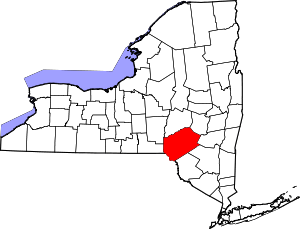Map of New York highlighting Delaware County