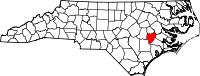 Map of North Carolina highlighting Lenoir County