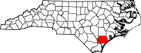 Map of North Carolina highlighting Pender County