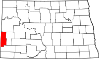 Map of North Dakota highlighting Golden Valley County
