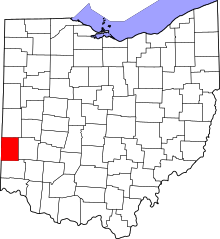 Map of Ohio highlighting Preble County