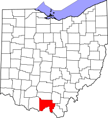 State map highlighting Scioto&#32;County