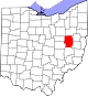Map of Ohio highlighting Tuscarawas County