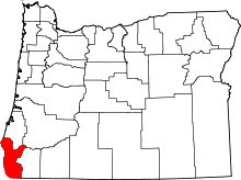 Map of Oregon highlighting Curry County