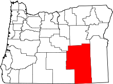 State map highlighting Harney&#32;County