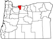 State map highlighting Hood River&#32;County