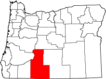 State map highlighting Klamath&#32;County