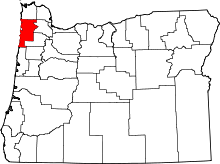 State map highlighting Tillamook&#32;County
