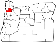 Map of Oregon highlighting Yamhill County