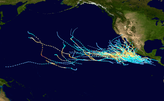 Tracks of all known Category 3 Pacific hurricanes from 1970–2015 in the Northeast Pacific basin.