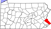 State map highlighting Bucks&#32;County