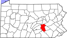 Map of Pennsylvania highlighting Dauphin County