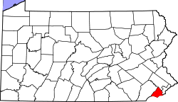 Map of Pennsylvania highlighting Delaware County