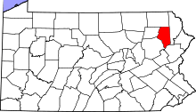 Map of Pennsylvania highlighting Lackawanna County
