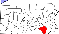 Map of Pennsylvania highlighting Lancaster County