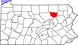 A map showing all counties in Pennsylvania, Sullivan is in the northcentral part of the state
