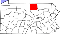 State map highlighting Tioga&#32;County
