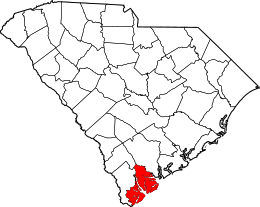 Map of South Carolina highlighting Beaufort County