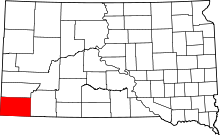 Map of South Dakota highlighting Fall River County