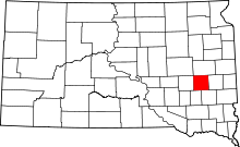 Map of South Dakota highlighting Miner County