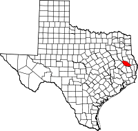Map of Texas highlighting Angelina County