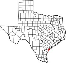 Map of Texas highlighting Aransas County