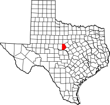 Map of Texas highlighting Brown County