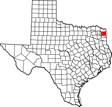 Map of Texas highlighting Cass County