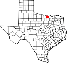 Map of Texas highlighting Cooke County