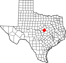 Map of Texas highlighting Coryell County