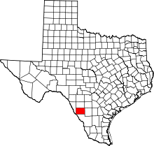 Map of Texas highlighting Dimmit County