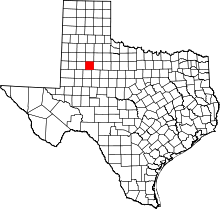 Map of Texas highlighting Garza County