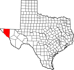 Map of Texas highlighting Hudspeth County