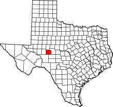Map of Texas highlighting Irion County