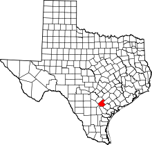 Map of Texas highlighting Karnes County