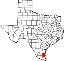 Map of Texas highlighting Kenedy County