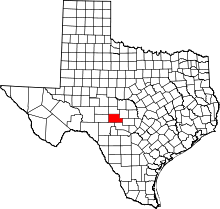 Map of Texas highlighting Kimble County