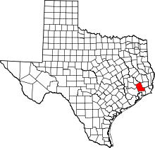 Map of Texas highlighting Liberty County