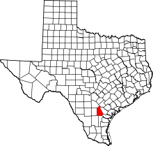 Map of Texas highlighting Live Oak County