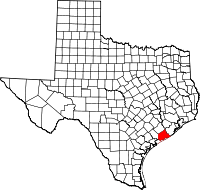 Map of Texas highlighting Matagorda County