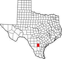 Map of Texas highlighting McMullen County
