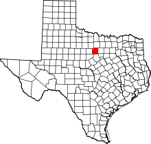 Map of Texas highlighting Palo Pinto County
