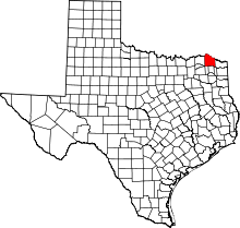 Map of Texas highlighting Red River County