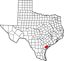 Map of Texas highlighting Refugio County