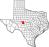 Map of Texas highlighting Tom Green County