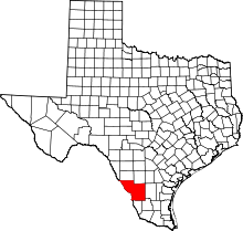Map of Texas highlighting Webb County