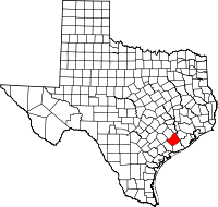 Map of Texas highlighting Wharton County