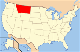 Map of states of the United States in beige with Montana in red