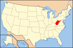 Map of the United States highlighting West Virginia