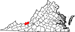 Map of Virginia highlighting Giles County